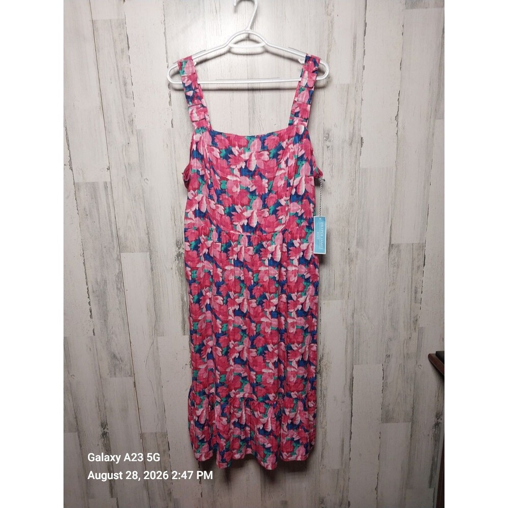 Draper James RSVP Floral Smocked Ruffle Hem Squareneck Sleeveless Dress Large